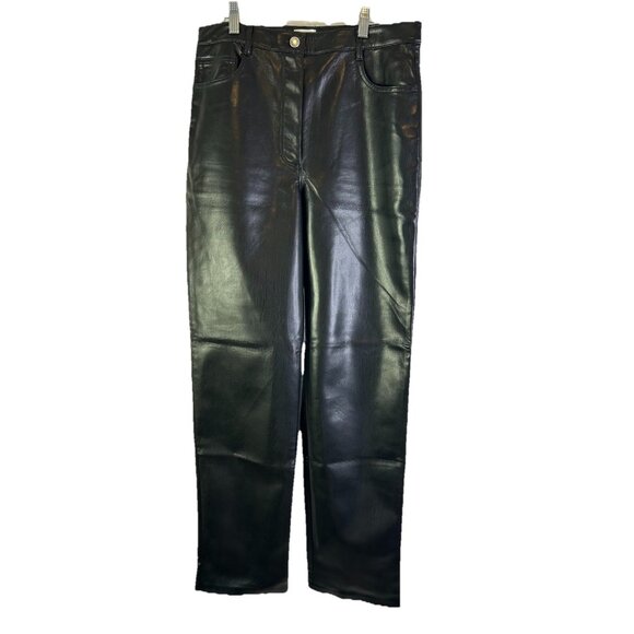 Wilfred Black Faux Vegan Leather High Rise Straight Pants - Picture 1 of 10